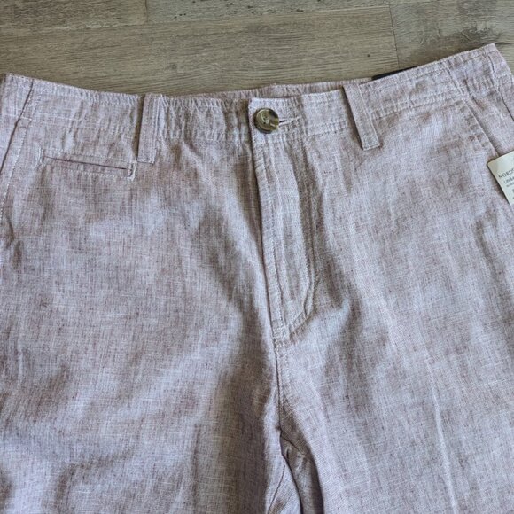 14th & Union Men’s Slim Fit Linen Blend Shorts – Size 32 – Burgundy Brick/White - Picture 2 of 6